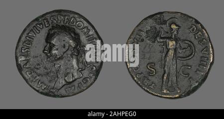 Antico romano. Sestertius (moneta) raffigurante l'imperatore Domiziano. 81 annuncio. Impero Romano. Bronzo Foto Stock