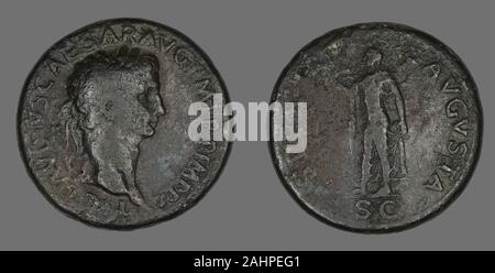 Antico romano. Sestertius (moneta) raffigurante l'imperatore Claudio. 50 AD-54 annuncio. Impero Romano. Bronzo Foto Stock