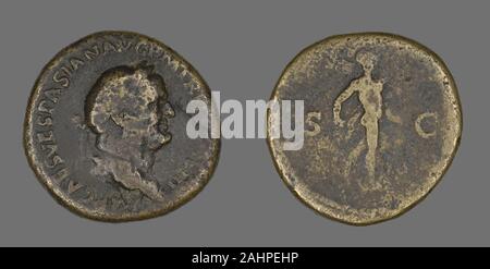 Antico romano. Sestertius (moneta) raffigurante l'imperatore Vespasiano. 71 annuncio. Impero Romano. Bronzo Foto Stock