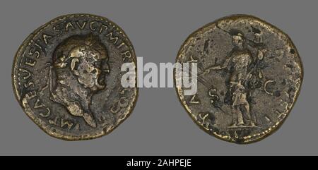 Antico romano. Sestertius (moneta) raffigurante l'imperatore Vespasiano. 71 annuncio. Impero Romano. Bronzo Foto Stock