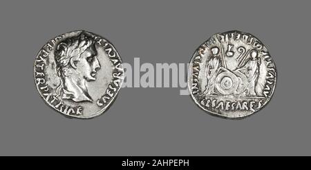 Antico romano. Denario (moneta) raffigurante l'imperatore Augusto. 2 BC-4 annuncio. Impero Romano. Argento Foto Stock