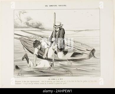 Daumier Honoré-Victorin. Uomo a mare! "- Harpoon lui più saldamente!.... non possiamo contare su di lui in caso contrario! E voi, tenere le gambe in aria, che è molto importante.... Non vi è nulla al mondo che ti fa prendere freddo più veloce da ottenere i vostri piedi bagnati," piastra 14 da Les Canotiers Parisiens. 1843. La Francia. Litografia in nero su bianco carta intessuta Foto Stock