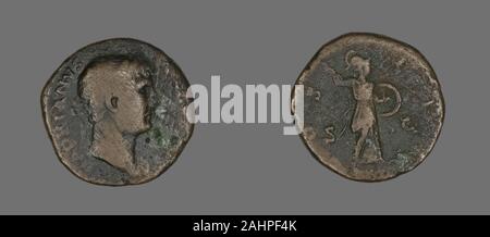 Antico romano. Sestertius (moneta) raffigurante l'imperatore Adriano. 117 AD-138 annuncio. Impero Romano. Bronzo Foto Stock