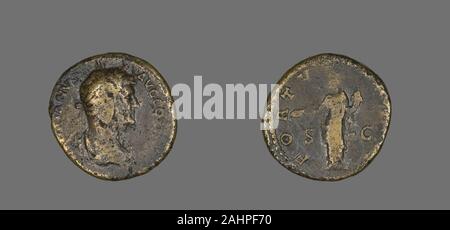 Antico romano. Sestertius (moneta) raffigurante l'imperatore Adriano. 117 AD-138 annuncio. Impero Romano. Bronzo Foto Stock