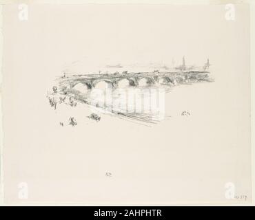 James McNeill Whistler. Di sera, poco Waterloo Bridge. 1896. Stati Uniti. Litografia di trasferimento in nero con sconcertante, la crema di cui la carta Foto Stock