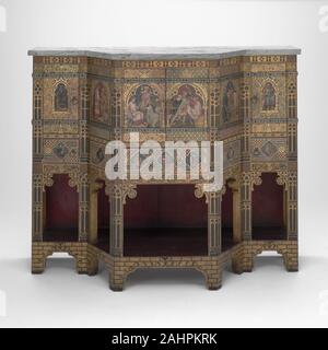 William Burges (designer). Credenza e vino armadio. 1859. Londra. Pino e mogano, dipinto e dorato; ferro reggette; supporti di metallo e William Burges è stato uno dei eminente architetto-designer del XIX secolo Revival gotico. I modelli e disegni su questo armadio trarre ispirazione dal tracery e vetrate di cattedrali gotiche, così come manoscritto medievale illuminazione.In contrasto con l'approccio riverente del compagno archictect-designer Augustus Welby Northmore Pugin, Burges di interpretazione del Medioevo è più giocoso e divertente. Le scene sull'armadio 4 p Foto Stock