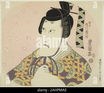 Utagawa Toyokuni I. Ichikawa Danjuro VII come Fujiwara no Shihei (Tokihira, ministro di sinistra), in Ume Sakura Aioi-zoshi. 1811-1821. Il Giappone. Colore stampa woodblock; uchiwa-e ventola (stampa) Foto Stock