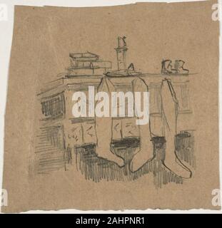 William Michael Harnet. Calze di Natale appesa sopra il camino. 1868-1892. Stati Uniti. Grafite su tan carta intessuta Foto Stock
