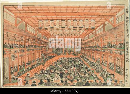 Utagawa Toyoharu. Immagine in prospettiva di un teatro Kabuki (uki-e Kabuki non shibai zu). 1771-1781. Il Giappone. Colore stampa woodblock; oban Foto Stock
