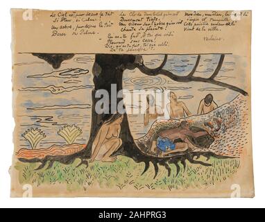Paul Gauguin. Tahitiani pesca. 1891-1893. La Francia. Pennello e inchiostro nero, oltre il Pennello e inchiostro marrone (originariamente viola), con acquarello e tempera su pergamena, stabilite su marrone carta intessuta Foto Stock