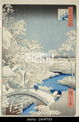 Utagawa Hiroshige. Ponte del tamburo e Yuhi Hill a Meguro (Meguro Taikobashi Yuhi-no-oka), dalla serie di un centinaio di famose vedute di Edo (Meisho Edo hyakkei). 1857. Il Giappone. Colore stampa woodblock; oban Foto Stock