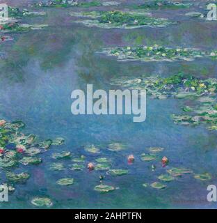 Claude Monet. Water Lilies. 1906. La Francia. Olio su tela "One instant, un aspetto della natura che li contiene tutti", ha detto Claude Monet, riferendosi alla sua fine capolavori, i paesaggi di acqua che ha prodotto nella sua casa di Giverny tra il 1897 e la sua morte nel 1926. Queste opere sostituito il vario soggetti contemporanei egli aveva dipinto dal 1870s attraverso il 1890S con un singolo, intramontabile motif-ninfee. Il punto focale di questi dipinti è stato l'artista della diletta ?otenza giardino, che presentava un acqua da giardino e un piccolo laghetto sormontato da una passerella giapponese. Nella sua prima acqua-lily serie (1897 Foto Stock