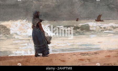 Winslow Homer. Il Watcher Tynemouth,. 1882. Stati Uniti. Trasparenti ed opachi acquerello, con la ribagnatura, blotting e raschiatura, intensificato con gomma smalto su grafite, su moderatamente denso, leggermente strutturata, crema carta intessuta (tutti i bordi rifilati) durante il suo soggiorno in Inghilterra, dal 1881 al 1882, Omero si stabilirono nel piccolo villaggio di pescatori di Cullercoats, situato a circa due miglia dalla città di Tynemouth. Spesso disegnò e verniciati con le donne del villaggio, come hanno guardato e atteso sulla riva, gli occhi sempre formati sul spesso infido mare. Il Watcher Tynemouth, sottolinea la Foto Stock