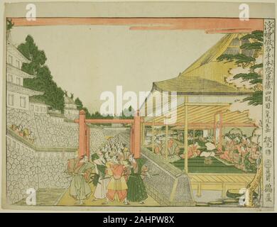 Kitao Masayoshi (Kuwagara Keisai). Atto IV (Yondanme), dal punto di vista della serie di immagini del magazzino di fedele i ritegni (uki-e kanadehon Chushingura). 1787-1799. Il Giappone. Colore stampa woodblock; orizzontale o-oban Foto Stock