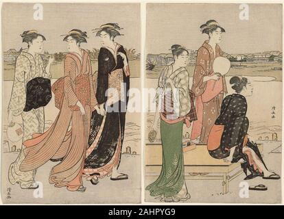 Torii Kiyonaga. Crepuscolo estivo sulle rive del Fiume Sumida. 1779-1789. Il Giappone. Colore stampa woodblock; oban dittico Foto Stock