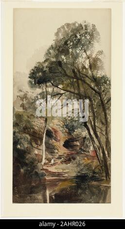 Peter De Wint. Un boscoso paesaggio fluviale. 1839-1840. In Inghilterra. Acquarello su grafite, crema su carta intessuta (perforato) previste su avorio carta intessuta Foto Stock