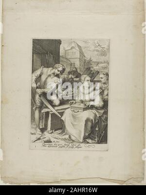 Saenredam gen. Il mezzogiorno, piastra da tre a quattro volte al giorno. 1585-1607. Paesi Bassi. Incisione su crema di latte di cui carta (scolorito a beige) Foto Stock
