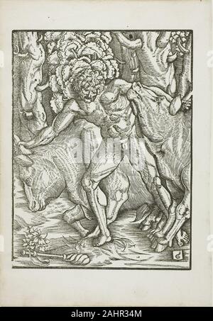 Gabriel Salmone. Le Fatiche di Ercole cattura dei buoi del Geryones in Erythia. 1523-1533. La Francia. Silografia su carta Foto Stock