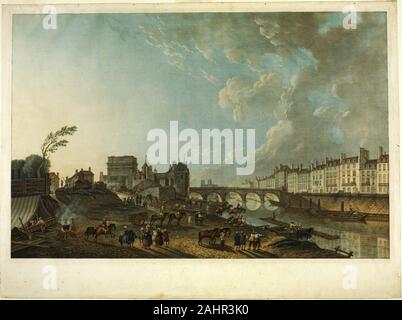 Charles Melchior Descourtis. La porta di San Bernardo. 1783. La Francia. Acquatinta a colori con attacco e incisione in inchiostro nero sulla crema di latte di cui la carta Gouache vedute di Parigi erano molto popolari nel 1780s, e stampe a colori per emulare la loro divennero altamente commerciabili. Questa rara prova è uno dei più costosi di tali panorami offerti all'altezza del mercato, nel 1784. Foto Stock