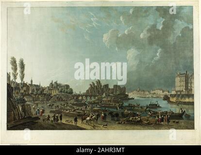 Charles Melchior Descourtis. Port de San Paolo, Parigi. 1783. La Francia. Incisione Incisione e stampato a colori da almeno quattro piastre su carta Gouache vedute di Parigi erano molto popolari nel 1780s, e stampe a colori per emulare la loro divennero altamente commerciabili. Questa rara prova è uno dei più costosi di tali panorami offerti all'altezza del mercato, nel 1784. Foto Stock