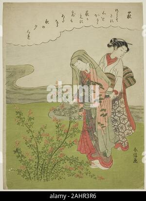 Suzuki Harunobu. Boccola di trifoglio (Hagi), da un untitled serie di fiori. 1764-1770. Il Giappone. Colore stampa woodblock; chuban Foto Stock