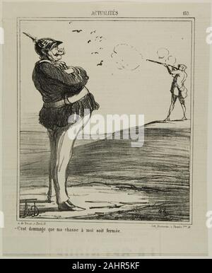 Daumier Honoré-Victorin. "-Che cosa un peccato che io non sono ammessi, vanno a caccia di", piastra 180 da Actualitiés. 1867. La Francia. Litografia in bianco e nero in buff carta intessuta con rilievografia tergo Foto Stock