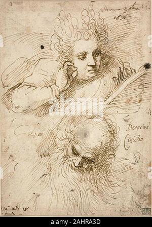 Jacopo Negretti, chiamato Palma il Giovane. Andriana Palma e Diogene il cinico. 1596. L'Italia. Penna e inchiostro bruno, su avorio carta vergata, stabilite su avorio di cui la carta Foto Stock