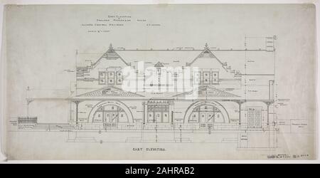 Adler & Sullivan, architetti (architetto). Oakland Avenue Railroad Station, Chicago, Illinois, a est di elevazione. 1886. Chicago. Inchiostro sulla biancheria da letto Foto Stock