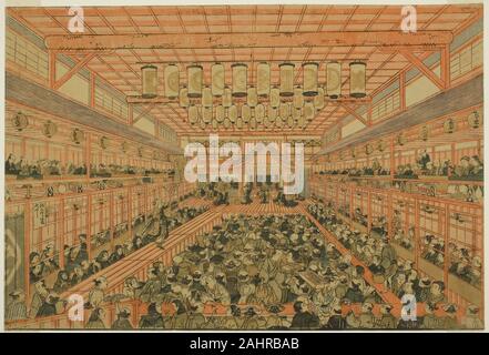 Utagawa Toyoharu. Immagine in prospettiva di un teatro Kabuki (uki-e Kabuki non shibai zu). 1771-1781. Il Giappone. Colore stampa woodblock; oban, rifilato Foto Stock