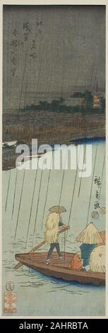 Utagawa Hiroshige. Vista in lontananza Kinryuzan Tempio dal fiume di Asakusa, dalla serie luoghi famosi in Edo (meisho Edo). 1852. Il Giappone. Colore stampa woodblock, chu-tanzaku Foto Stock