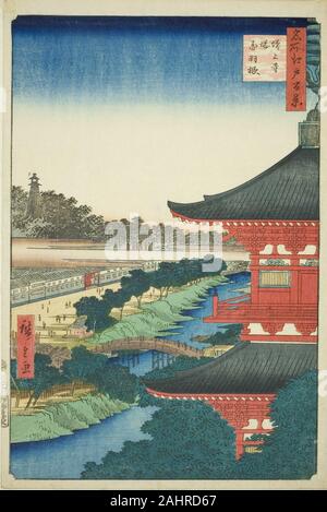 Utagawa Hiroshige. La Pagoda al tempio Zojo il tempio e la Akabane (Zojoji, Akabane), dalla serie di un centinaio di famose vedute di Edo (Meisho Edo hyakkei). 1857. Il Giappone. Colore stampa woodblock; oban Foto Stock