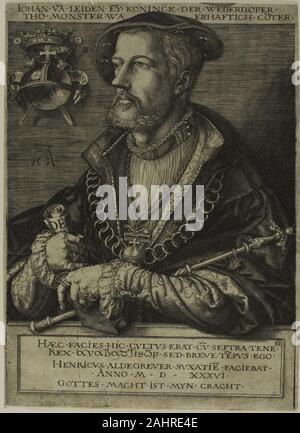 Heinrich Aldegrever. Jan van Leyden. 1536. Germania. Incisione in bianco e nero in crema di latte di cui la carta Foto Stock