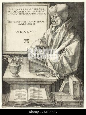 Albrecht Dürer. Erasmo da Rotterdam. 1526. Germania. Incisione in nero su avorio di cui la carta Foto Stock