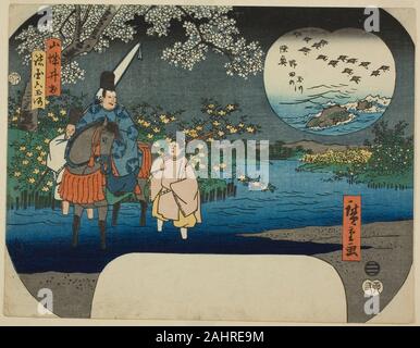 Utagawa Hiroshige. Il Gioiello Ide fiume nella provincia di Yamashiro Yamashiro (IDE) e il gioiello di Noda fiume nella provincia di Mutsu (Mutsu Noda nessun Tamagawa), dalla serie di sei fiumi gioiello in varie province (Shokoku Tamagawa um). 1855. Il Giappone. Colore stampa woodblock; uchiwa-e Foto Stock