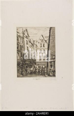 Charles Meryon. Rue piroettare aux Halles di Parigi. 1860. La Francia. Incisione e puntasecca su avorio di cui la carta Foto Stock