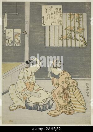 Suzuki Harunobu. Panno-gioiello di follatura River, da un untitled la serie di sei fiumi gioiello. 1762-1770. Il Giappone. Colore stampa woodblock; chuban Foto Stock