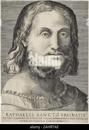 Giulio di Antonio Bonasone. Ritratto di Raffaello. 1513-1523. L'Italia. Incisione stampati in nero su carta Foto Stock