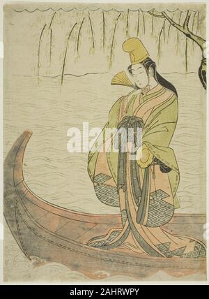 Suzuki Harunobu. Shirabyoshi Ballerina in piedi in barca Asazuma. 1764-1770. Il Giappone. Colore stampa woodblock; chuban Foto Stock