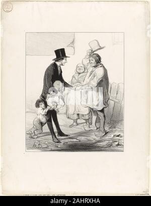 Daumier Honoré-Victorin. La farsa elettorale. "Mio caro amico... non pensate che io sia venuto a chiedere per il vostro voto. Ho il massimo rispetto per l'indipendenza del parere troppo per quello. Essa è la baronessa che ha detto a me andare a vedere che il povero Galouzet, raccontare la sua piccola moglie che lei stia trascurando di me e che mi sono arrabbiato con lei per questo. Chiedere circa i loro splendidi bambini e dire che sono assolutamente insistere su di averli a cena", piastra 1 da Les Carottes. 1844. La Francia. Litografia in nero su bianco carta intessuta questo lavoro deriva da una serie di sei stampe pubblicato da marzo a maggio 1844 nel illustrat Foto Stock