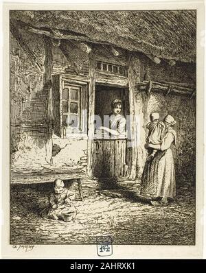 Charles Émile Jacque. Ingresso a un contadino della casa. 1845. La Francia. Incisione e incisione su avorio carta intessuta Foto Stock