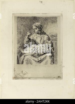 Jean François Millet. Alimentazione di una donna del suo bambino. 1861. La Francia. Incisione e puntasecca con remarques su avorio carta vergata incernierata sul lato sinistro per scheda crema Foto Stock