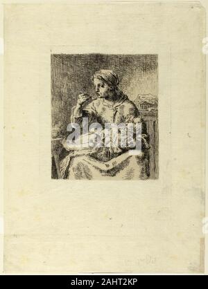 Jean François Millet. Alimentazione di una donna del suo bambino. 1861. La Francia. Incisione e puntasecca su avorio carta giapponese Foto Stock