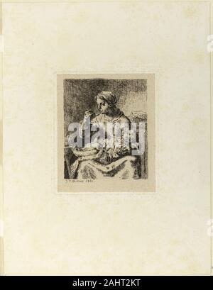 Jean François Millet. Alimentazione di una donna del suo bambino. 1861. La Francia. Incisione e puntasecca su buff carta velina carta Cina fissate su carta avorio Foto Stock