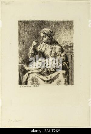 Jean François Millet. Alimentazione di una donna del suo bambino. 1861. La Francia. Incisione e puntasecca su avorio carta vergata incernierata sul lato sinistro per carta avorio Foto Stock