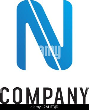 Lettera n alfabetico Logo Design Template, Abjad, semplice e pulita, monogramma, blu, logo Lettermark concetto, Strong & Bold Illustrazione Vettoriale