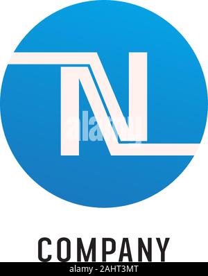 Lettera n alfabetico Logo Design Template, Abjad, semplice e pulita, monogramma, blu, bianco, arrotondato ellisse Logo Lettermark concetto, Strong & Bold Illustrazione Vettoriale
