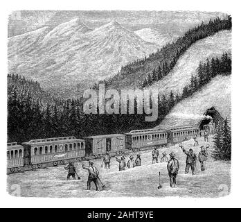 La costruzione della Central Pacific Railroad in Sierra Nevada completato dai cinesi immigrare lavoratori, circa 1870 Foto Stock