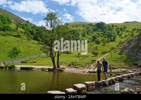 Pietre miliari a Dovedale, Peak District, Derbyshire, England, Regno Unito Foto Stock