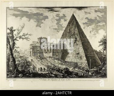 Giovanni Battista Piranesi. Vista della tomba a Piramide Cestia, da vedute di Roma. 1750-1759. L'Italia. Incisione su avorio pesanti di cui la carta Foto Stock