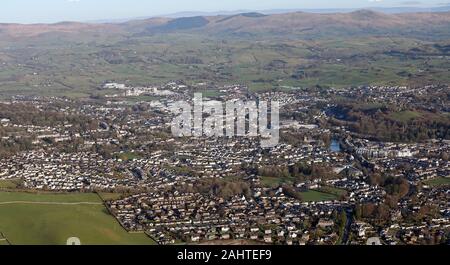 Vista aerea di Kendal Town Center, Cumbria, Regno Unito Foto Stock